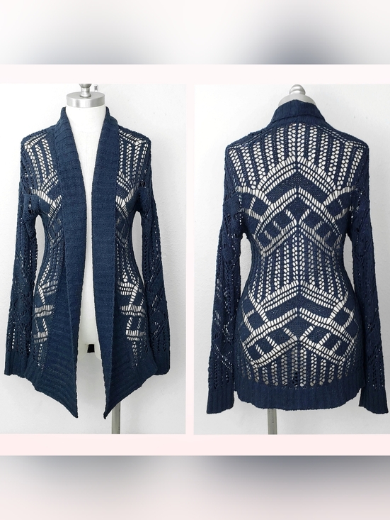 Anthropologie Sweaters - Anthropologie Skies Are Blue Knit Cardigan Open Front SMALL Navy Blue